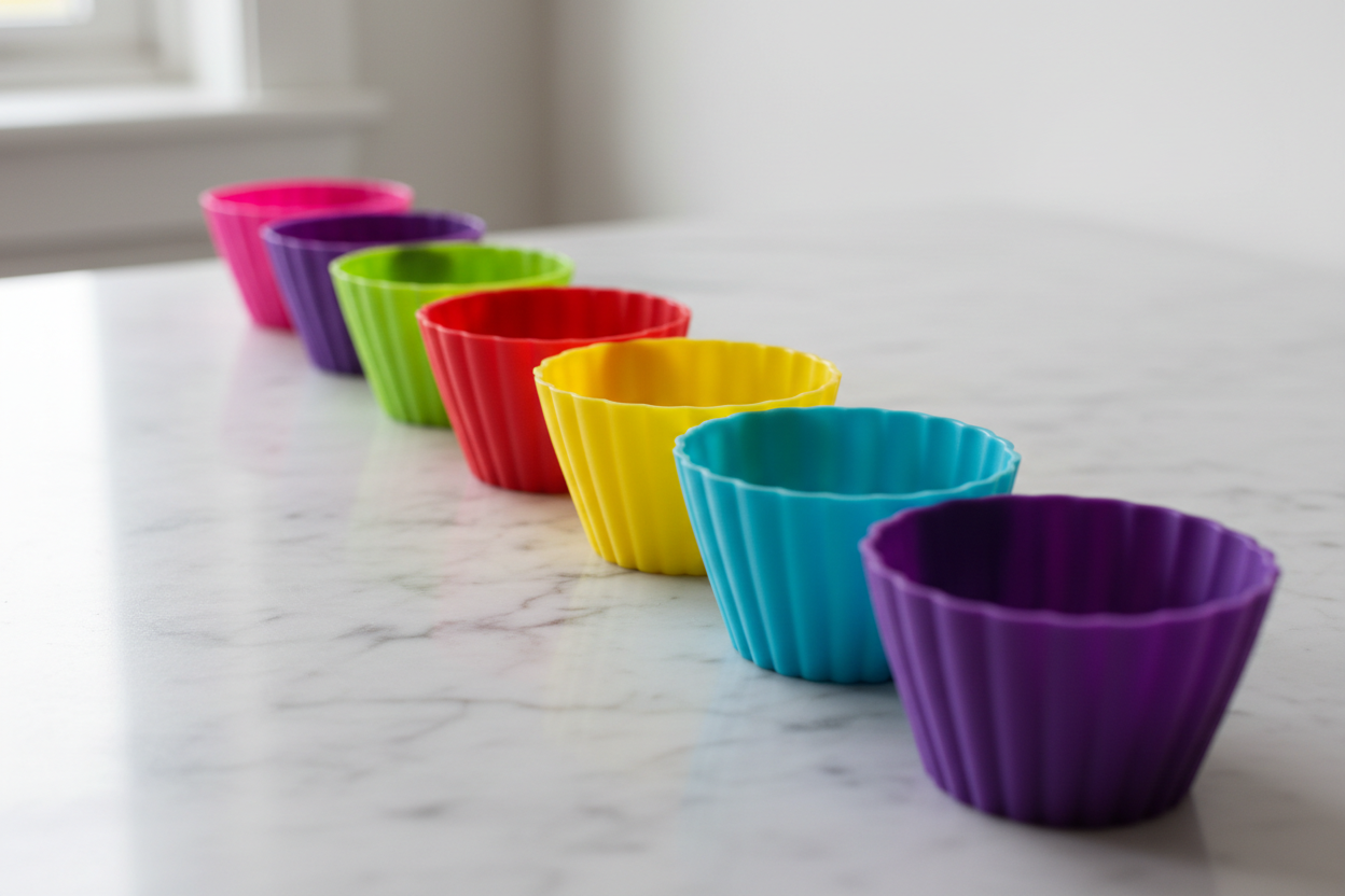 Multicolored Round Flower Silicone Cupcake Moulds - Side View