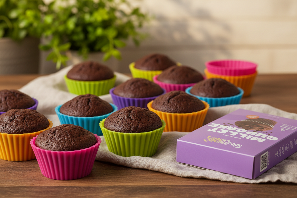 Organic Kitchen Lifestyle - Dark Chocolate Cupcakes in Multicolored Moulds